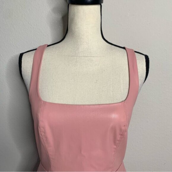 For Love & Lemons Talia Pink Faux Leather Open Back A-Line Mini Dress - Picture 7 of 15